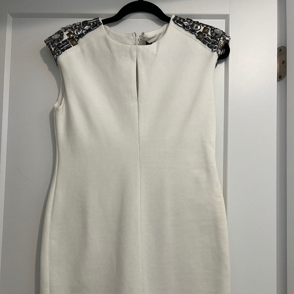 Adrienne Vittadini white dress with embellished shoulders